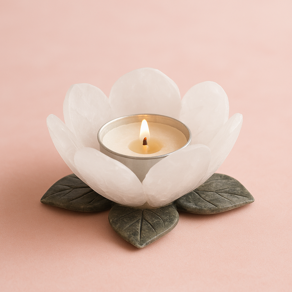 Crystal Lotus Tealight Holder – Quartz Home Décor
